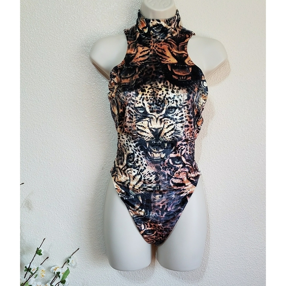 Roberto Cavalli Velvet Leopard Print Bodysuit
